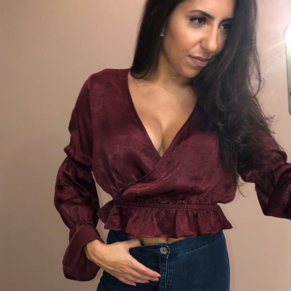 Burgundy Satin Top - Picture 2 of 6